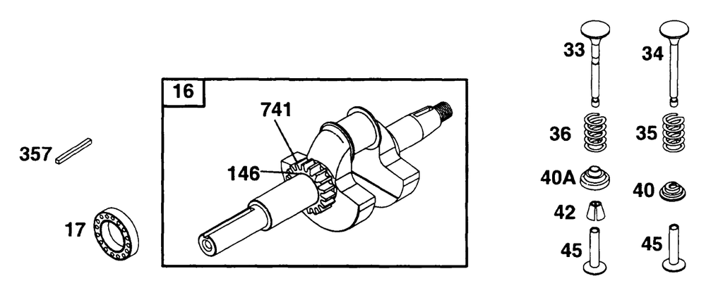 Crankshaft Diagram and Parts List for 195431-2234-XX  Briggs and Stratton Engine